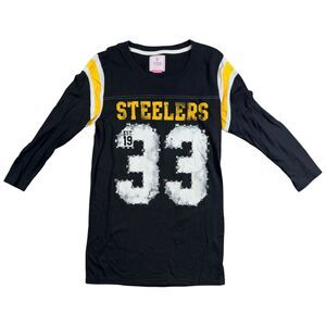 NFL PINK 5th & Ocean Pittsburgh Steelers T-Shirt Women's Large Black Round Neck